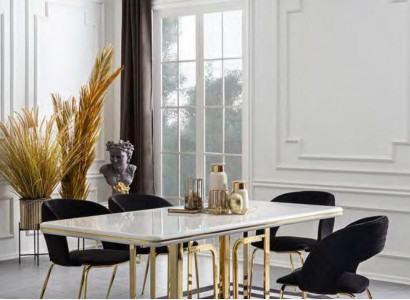 Esszimmer Garnitur Esstisch 4x Stühle Edelstahlelemente Moderne Möbel